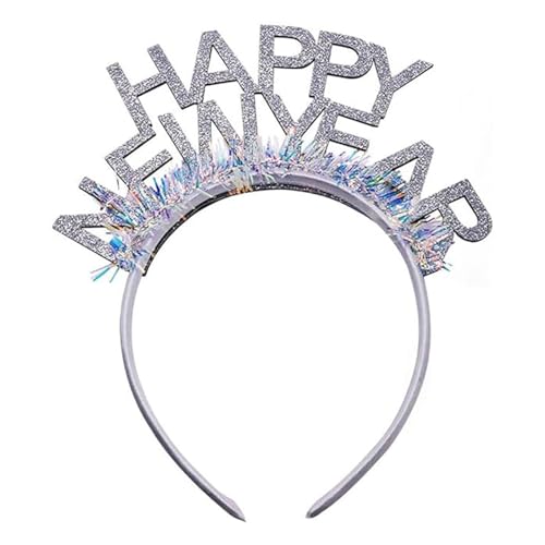 Ymxil Diadema de Año Nuevo, diadema para el pelo Happy New Year, accesorio para el pelo de Nochevieja, accesorios de decoración de Año Nuevo (plata)