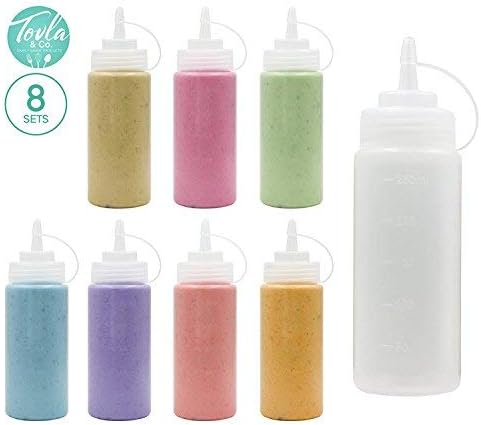 8-Pack Plastic Squeeze Squirt Bottles for Condiments with Attached Caps and Discrete Measurements (16-oz) Ideal for Sauce, Ketchup, BBQ, Dressing, Paint, Workshop, Pancake Art, and More