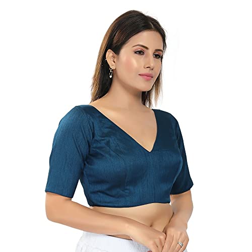 Image of Vamas Women's Silk Padded Self Design Half Sleeve Readymade Saree Blouse (VFJ-140)