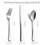 24-Piece Silverware Set for 8 - Stainless Steel Flatware Cutlery Set Service for 8, Mirror Polished Flatware Set Include Forks Spoons Knives for Home, Wedding, Restaurant, Dishwasher Safe - Image 3