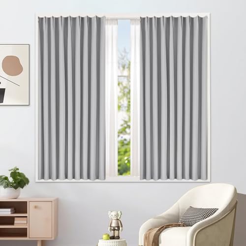 YKFN 遮光カーテン 2枚組 1級遮光 90cm丈 幅60cm 小窓 カーテン 遮光1級 2枚セット 断熱 防寒 防音 UVカット 節電 目隠し 省エネ おしゃれ 厚手 無地 レースセット 北欧 シンプル アジャスターフック付 寝室 リビング 洗える 遮
