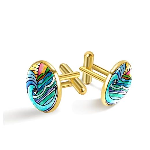 Gemelos para hombre Gemelos clásicos para hombre,océano acuarela olas puesta de sol,Gemelos Gemelos de oro para negocios de bodas