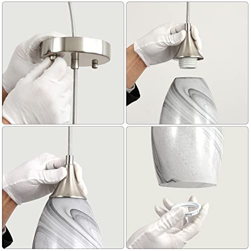 Kitchen Pendant Lighting For Island, Modern Edison Hanging Light With Handcrafted Art Glass, Adjustable Nylon Core Ceramic Holder Lighting Fixture Indoor For Dining Room, Entryway (Bulb Not Included) #TOP6
