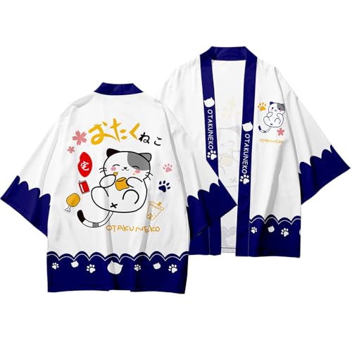 Image of LAI MENG FIVE CATS Women's Lucky Cat Cardigan Kimono Loose Cover up Casual Blouse Cute Tops