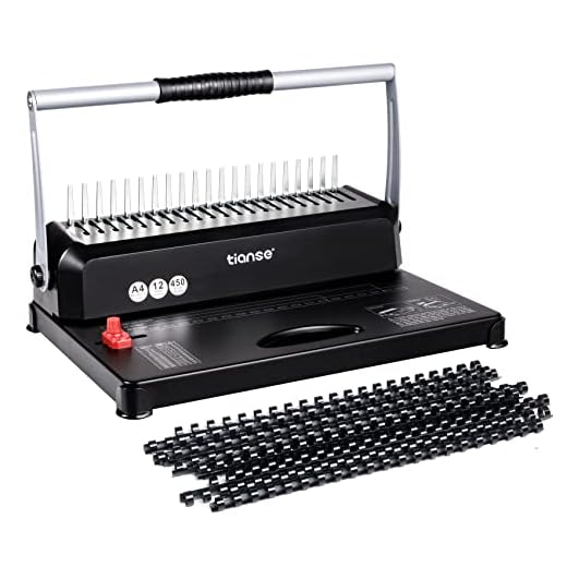 Binding Machine, TIANSE 21-Holes, 450 Sheets, Comb Binding Machine with 100 PCS 3/8'' Comb Binding Spines Starter Kit, Comb Binding Machine for Letter Size, A4, A5 or Smaller Sizes