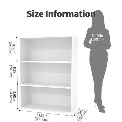 Image of HealSmart 3 Tier Bookcase, Industrial 3 Book Shelf, 9.2 inch D x 23.8 inch W x 31.5 inch H Tall Open Cube Storage Organizer for Home Office, Living Room, Bedroom and Dinning Room, White
