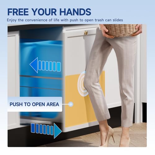 Image of Insputer Dual Pull Out Trash Can Under Cabinet with Push to Open Slide Grey | Soft-Close Slide, Heavy Duty, Not Included Bin, Under Sink Garbage Can Kit for Kitchen, Laundry, Requires 18 inchW X 24 inchD Cabinet