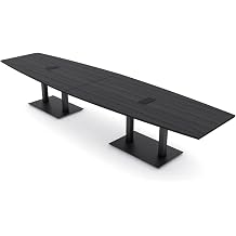 14 Ft Boat Shaped Conference Table with Power & Data | Matte Black Square Metal Bases | Harmony Series Modular Conference | Scratch-Resistant, Durable & Easy to Assemble | Asian Night 14FT