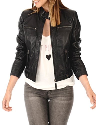 Leather Planet Women's Lambskin Leather Bomber Biker Jacket X-Large Black