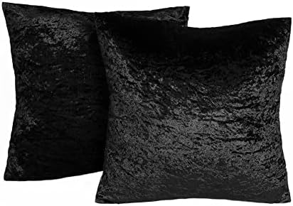 Sienna Crushed Velvet Pack of 4 Cushion Covers 18 x 18 for Living Room Bedroom Plain Decorative Luxury Home Bed Sofa - 45 x 45cm, Black