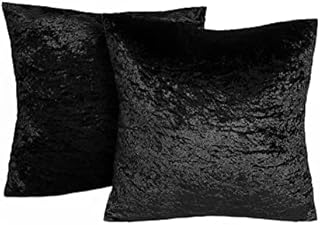 Sienna Crushed Velvet Pack of 4 Cushion Covers 18 x 18 for Living Room Bedroom Plain Decorative Luxury Home Bed Sofa - 45 x 45cm, Black