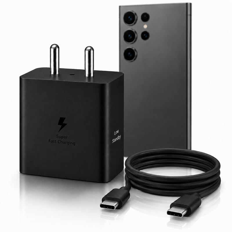 Image of 45W Wall Charger Fast Power Delivery 5.0 Charging Adapter with C-Type 1 Meter Cable Compatible with Samsung Galaxy S23|S24|S25|S26|Tab S11|S10|S9|S8 Series & Type-C Devices 45 watt Super-Fast Charge