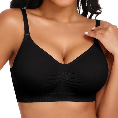 UMIPUBO Soutien Gorge sans Armature Soutien-Gorge Femme Brassiere Col en V Classiques Sexy Brassière avec Coussinets sans Coutures Push up Comfit Confort Couverture Totale au Quotidien (Noir, M)
