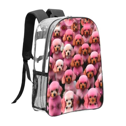 Sac à dos transparent noir à motif caniches, conçu en polyuréthane robuste et imperméable