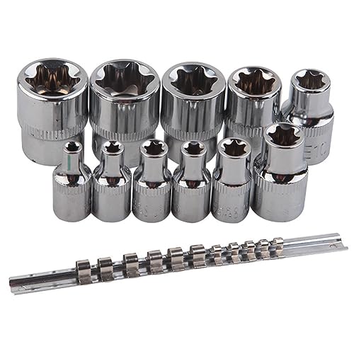 Gotoger E-TORX - Juego de 11 llaves de vaso de estrella con riel, rosca interna, E4-E20, acero de aleación, fácil de usar, sílaba