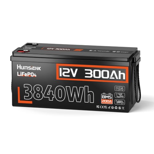 Image of HumsiENK 12V 300Ah (314Ah) LiFePO4 Battery, 3840Wh Deep Cycle Lithium Iron Phosphate Battery, 6000+ Cycles Built-in 200A BMS, Support Series Connection for RV Solar Off-Grid System