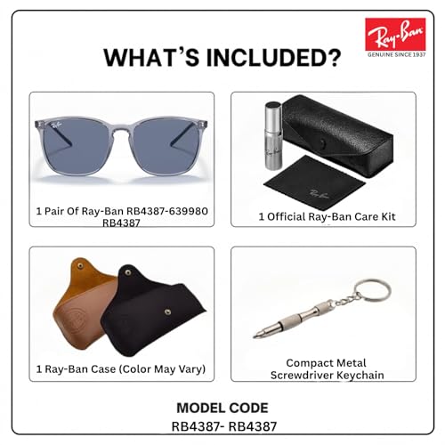 Image of Ray-Ban RB4387 Square Shaped Sunglasses for Men & Women with Official RAYBAN Eyewear Kit