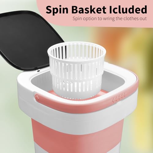 Image of Portable Washing Machine, 16L Foldable Washer and Dryer with 3 Modes Deep Cleaning, Upgraded Small Collapsible Laundry for Travel, Apartment, Home, camping - Pink