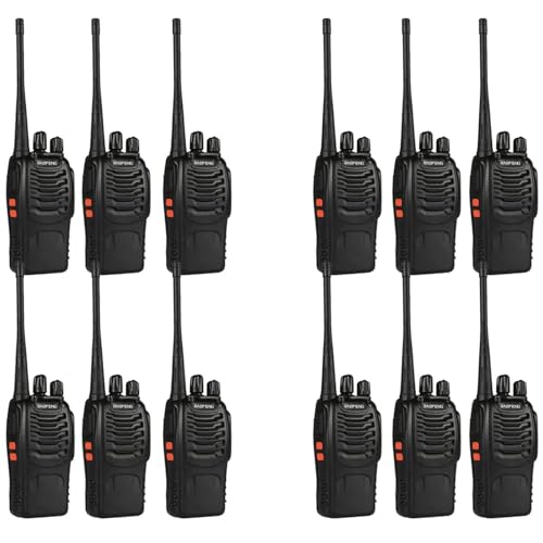 12 Pack Baofeng Bf-888S Walkie Talkies for Adults Long Range Handheld Two-Way Radios Rechargeable with Earpiece Mic,16 Channel Walky Talky with Flashlight for Team, School, Hunting, Skiing