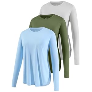 Xelky 3 Pack Womens Workout Long Sleeve Tops Quick Dry UPF 50+ Athletic T-Shirts Sun Protection Yoga Shirts Running Tee