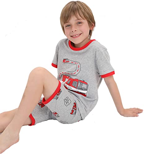 Image of Toddler Boys Pajamas Fire Truck 100% Cotton Kids Dinosaur Pjs Summer Short Sets Train Sleepwear Clothes Set Size 1-7T