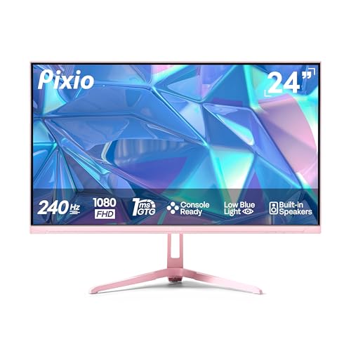 Image of Pixio Two PX249 Wave Pink 24 inch 240Hz Refresh Rate FHD 1080p Resolution IPS Panel 4ms GTG Response Time Gaming Monitor and PS1D Wave Pink Dual Monitor Arm