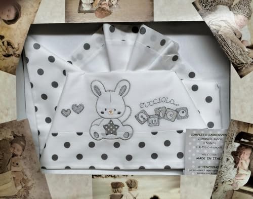 Set Lenzuolo Carrozzina-Culletta 100% Cotone (3Pezzi:Sopra+Federa+Sotto C/Angoli)