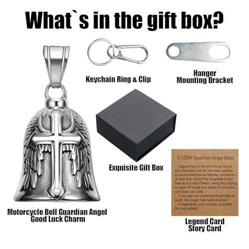 Image of Motorcycle Bell Guardian Angel Charm - Weather-resistant Good Luck Gremlin Bells With Gift Box, Legend Card, Keychain