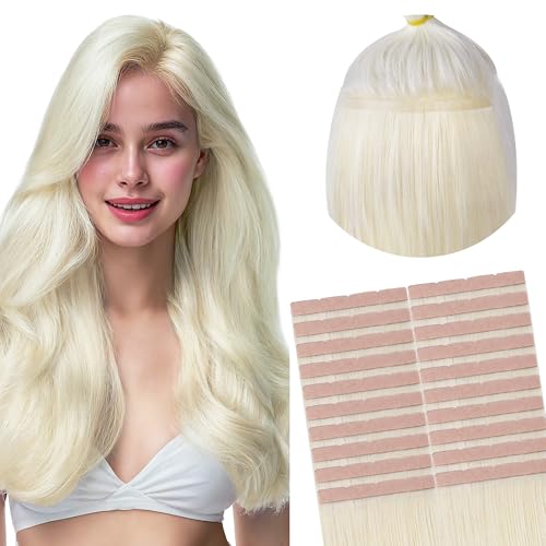 Image of GOO GOO Tape In Weft Hair Extensions Human Hair, 60A Platinum Blonde, 8cm Wide Tape, 20inch 20pcs 100g, Tape Weft Hair Extensions, Seamless Tape in