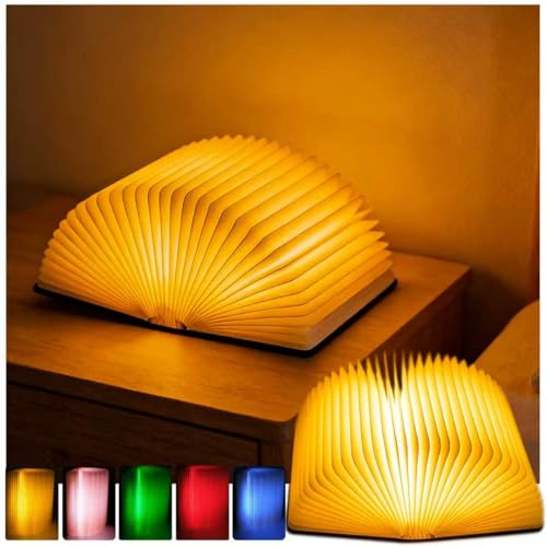 EVAFAN Wooden Led Book Lamp 4.7inch Folding Book Lamp 5 Color Book Light Portable USB Rechargeable Night Light for Gift Light Home Decor Birthday Thanksgiving Christmas Gift (1 Small)