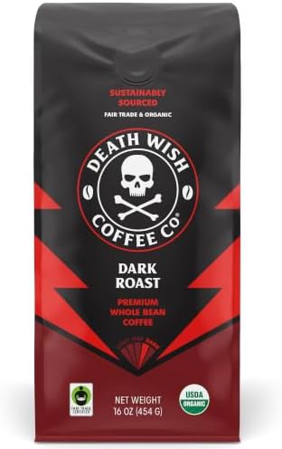 Death Wish Whole Bean Coffee, The World's Strongest Coffee, Fair Trade and Certified Organic (454 Grams)