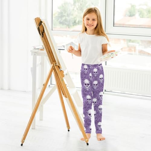 ALAZA Girls' Leggings Children's Yoga Pants Skinny Printed Dance Purple Skull Comfortable 4T4