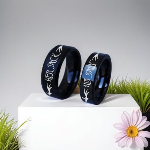Black Her Jack His Sally Rings Promise Wedding Band for Women Men Comfort Fit Stainless Steel Romantic Eternity Engagement Wedding Anniversary Rings2