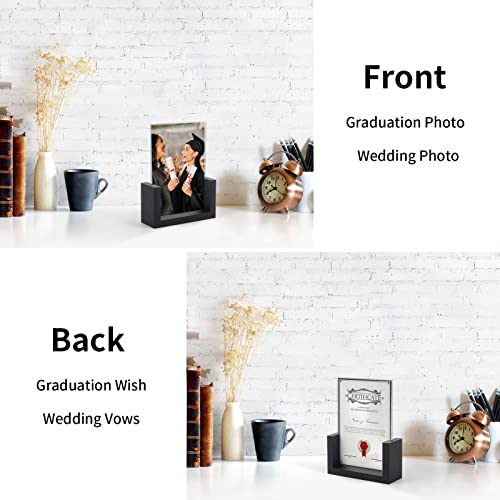 Petaflop 4X6 Picture Frame Set Of 2, Black Rustic Wooden Photo Frames 4 By 6 Inch With Hd Glass, U Shaped Double Sided Menu Holder Sign Card Stand For Tabletop Display #TOP2