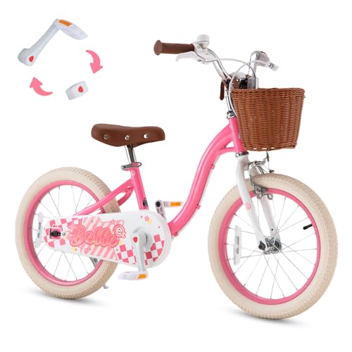 RoyalBaby Girls Bike Belle EZ Kids Bike, Balance and Pedal Bicycle, 18 Inch Wheel for Age 5-8 Years Toddlers to Big Kids, Pink