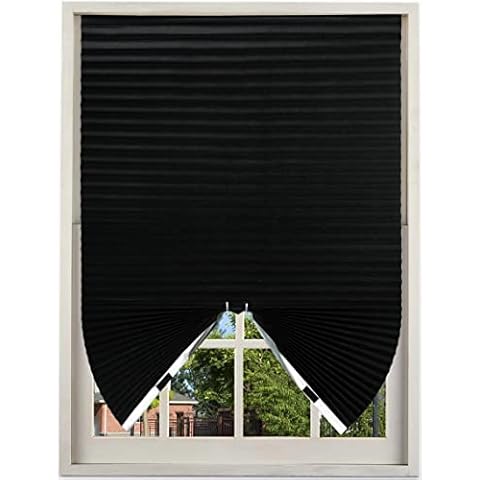 FEOMOS Blackout Pleated Fabric Shades for Windows Cordless Temporary Window Blinds 35.4"x78.7", Black-Silver, 3-Pack Cover