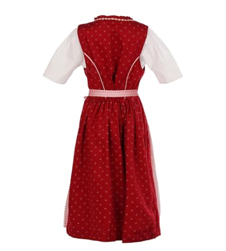 Kinder Dirndl 3-TLG. Kleid Bluse Schürze für Mädchen Oktoberfest Kirchweih Hochzeit Sonntagausflug rosa/rot mit Röschen, Gr. 158