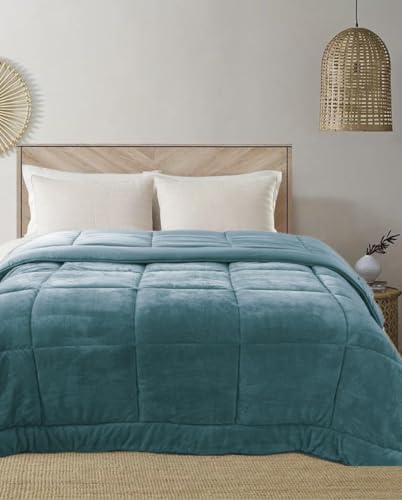 Trapunta Invernale Piazza Mezza Imbottita in Morbida Microfibra da 540 gr/mq Tessuto Vellutato Piumino Caldo ad Effetto Flanellato Coperta Letto Invernale Misura 220x260 cm Mod. Velvet Colore Petrolio