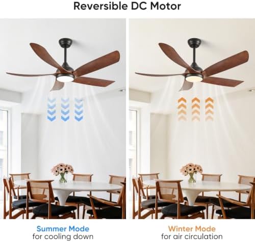 Styloravive 52" Modern Farmhouse Ceiling Fan with Lights and Remote Control, Matte Black and Wood Grain Indoor Outdoor Fan with Dimmable LED, Quiet DC Motor for Living Room, Bedroom & Patio - 4