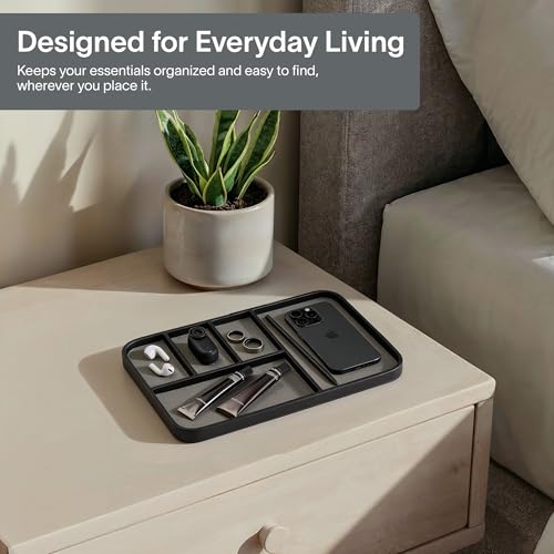 Nordik Leather Valet Tray - Pebble Black - 30 x 20 cm Large Vegan Leather Tray - Stylish Nightstand Organizer for Men - Modern Bedside Caddy - EDC Catchall for Key Watch Wallet Jewellery - Image 5