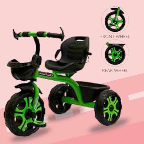 Image of Maanit Kids Tricycle with Rear & Front Basket | Comfortable Cushioned Seat with Safety Belt | Baby Trike for Boys & Girls Ages 2 to 4 Years | Sturdy & Safe Tricycle