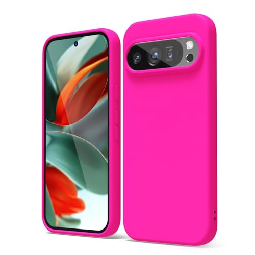 oakxco for Google Pixel 9 Pro XL Phone Case Liquid Silicone, Cute Thin Slim Grip Soft Rubber Gel for Women Men, Smooth Matte TPU Plain Solid Bright Color Girly Case with Camera Cover, Neon Hot Pink by oakxco - Used condition - US$5.19