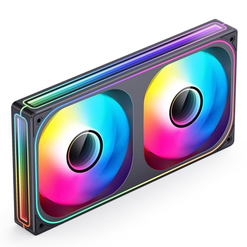 Image of JONSBO ZB-240B PC Case Fan, Silent Computer Fan with Axis & 4-Sides Infinity Mirror, All-in-One, Single Frame Unit with 2x120mm ARGB Fans, 4 Pin PWM,3Pin ARGB, Fan 2400RPM, 28MM Thick,Black