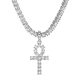 putouzip 18K Gold Iced Out Cross Pendant 316L Stainless Steel Cuban Link Chain Necklace For Men