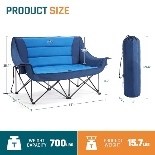 Image of DMH OUTDOORS Oversized Double Camping Chair Padded Folding Camping Loveseat