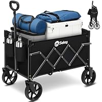 Sekey Bollerwagen Faltbar Klein 70L 80KG, Handwagen Klappbar, Faltbarer Einkaufswagen Campingwagen mit Höhenverstellbarem Griff, Leicht & Platzsparend & Stabil, Mini 4029, Schwarz