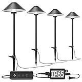 Banord 4 Pack Dusk to Dawn Outdoor Pathway Lights，Dimmable LED Landscape Path Lights, Timer & Memory Function, IP65 Waterproof Wired Low Voltage Landscape Lighting with Transformer