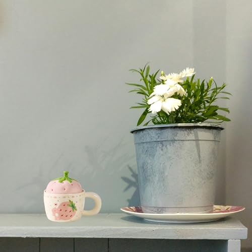 Taza cerámica con tapa fresa 13 oz rosa miniatura 6