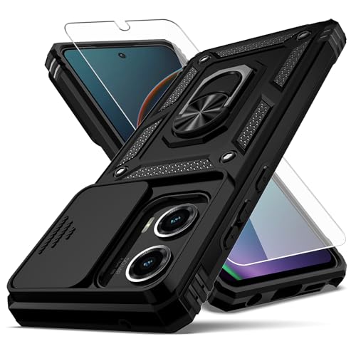 YZOK for Moto G Stylus 5G 2024 Case,with Camera Lens Cover HD Screen Protector,[Military Grade] Car Mount Kickstand Shockproof Protective Case for Motorola Moto G Stylus 5G 2024, Black