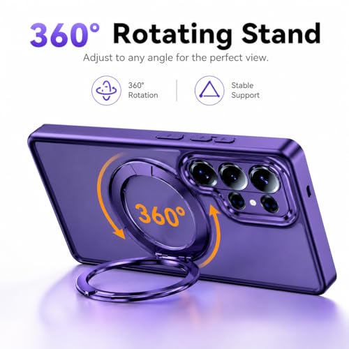 Image of DIZORO TPU Magnetic 360 Ring Stand Case Fit Compatible with Samsung Galaxy S26 Ultra Case, Compatible with MagSafe & Wireless Charging,Military Grade Drop Tested,Translucent Kick Back Cover (Deep)